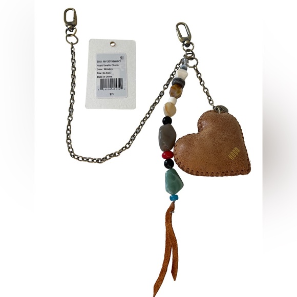 HOBO Accessories - HOBO Heart Swells Charm Bronze Tone Chain Leather Heart Bag Charm Keychain Clip